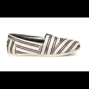 Toms Size 12 Tabitha Simmons Pink Metallic Striped Cream Rose Gold Flats